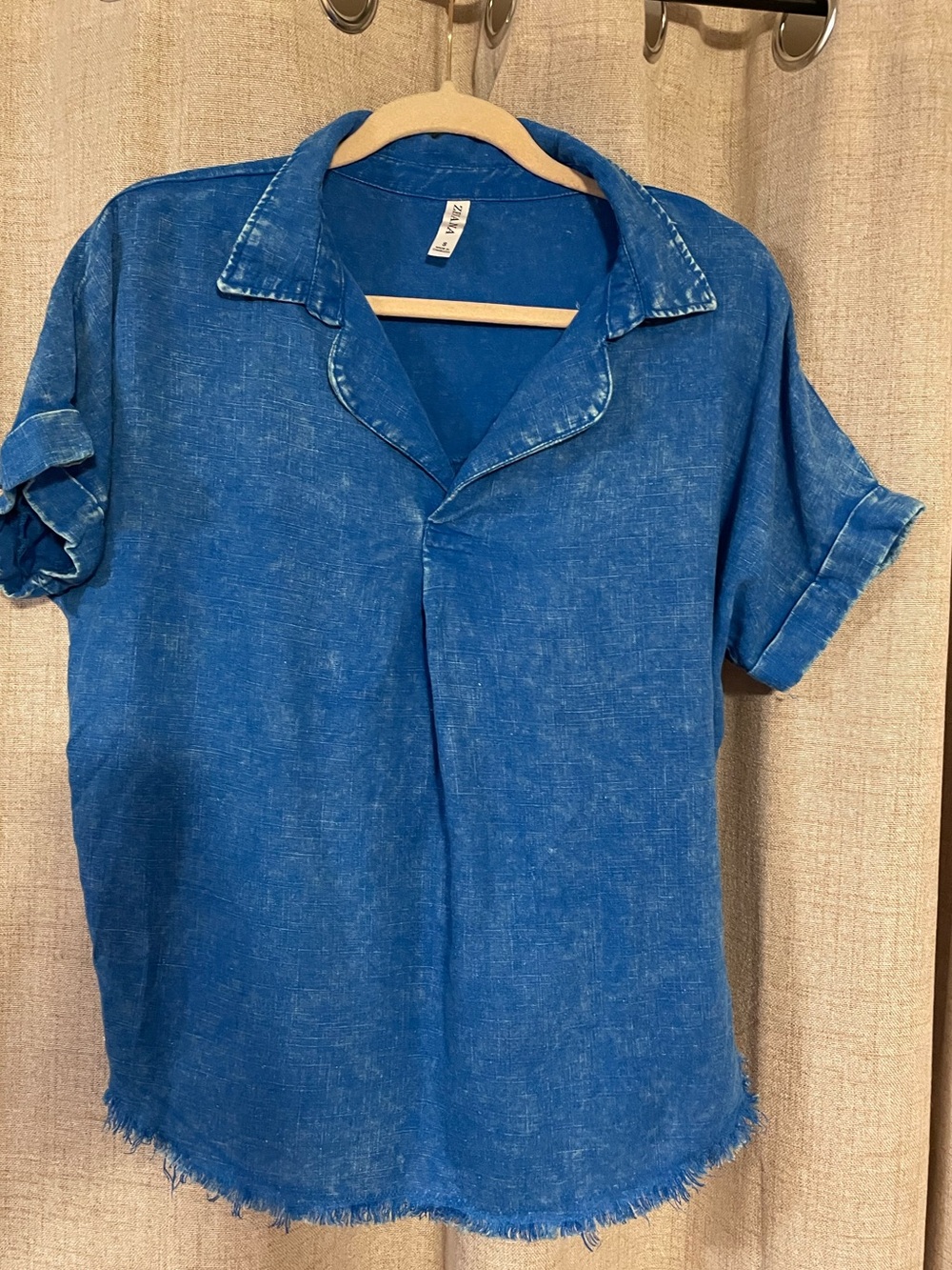 Zenana Blue Short-Sleeve Casual Shirt